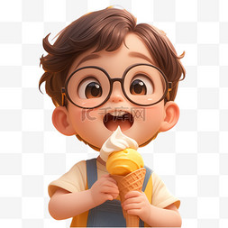 吃冰淇淋男孩图片_夏天吃冰淇淋的少年卡通人物形象