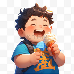 立夏吃图片_夏天吃冰淇淋的少年卡通人物形象