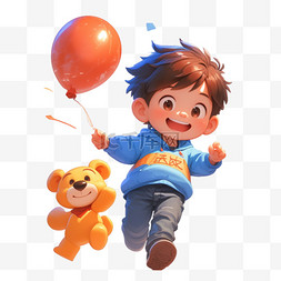 61气球图片_儿童节奔跑的少年卡通人物形象免