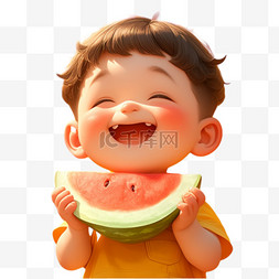 吃夏天的西瓜图片_吃西瓜的少年卡通人物形象png图片