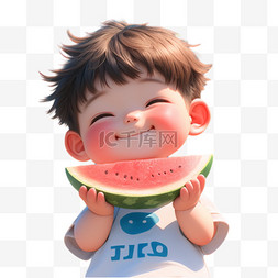 水果卡通形象人物图片_吃西瓜的少年卡通人物形象PNG素材