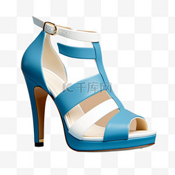 蓝色高跟鞋元素立体免抠图案