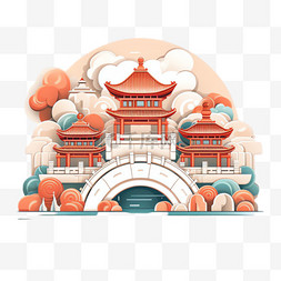中国风建筑元素立体免抠图案