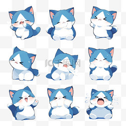 卡通可爱小猫表情图片_蓝色可爱卡通萌宠小猫咪表情包1