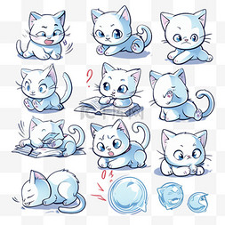 可爱卡通宠物小猫图片_蓝色可爱卡通萌宠小猫咪表情包设