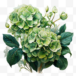 绿色绣球花元素立体免抠图案