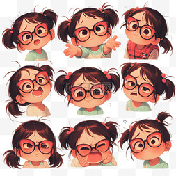 图片_卡通可爱戴着眼镜的小女孩表情包