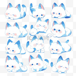 卡通可爱小猫表情图片_蓝色可爱卡通萌宠小猫咪表情包png