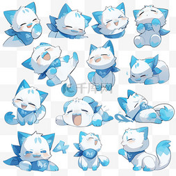 卡通可爱小猫表情图片_蓝色可爱卡通萌宠小猫咪表情包设