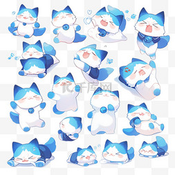 表情包小猫咪图片_蓝色可爱卡通萌宠小猫咪表情包3