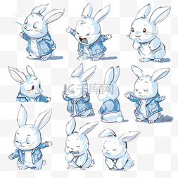 可爱表情包小兔子图片_可爱卡通萌宠蓝色小兔子表情包PNG