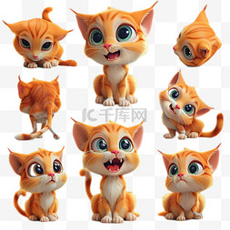 卡通可爱小猫表情图片_3D卡通可爱萌宠橘色小猫咪表情包