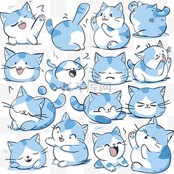 可爱卡通宠物小猫图片_蓝色可爱卡通萌宠小猫咪表情包8