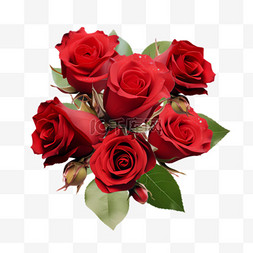 红玫瑰鲜花元素立体免抠图案