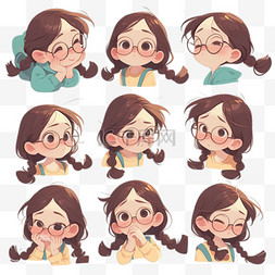 卡通可爱戴着眼镜的小女孩表情包