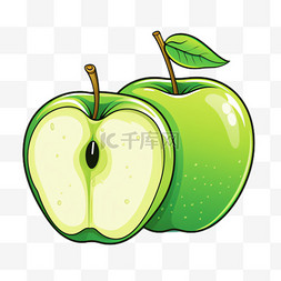 青苹果水果元素立体免抠图案