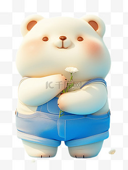 熊各种动作图片_卡通可爱穿着蓝色背带裤的3D小熊