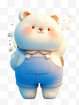 各种动作的小熊图片_卡通可爱穿着蓝色背带裤的3D小熊