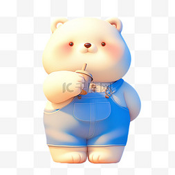 小熊动作图片_卡通可爱穿着蓝色背带裤的3D小熊