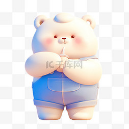 穿着背带裤图片_卡通可爱穿着蓝色背带裤的3D小熊