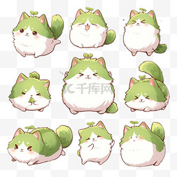 绿猫卡通图片_可爱卡通萌宠绿青色小猫咪表情包
