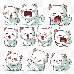 卡通可爱小猫表情图片_可爱卡通萌宠绿青色小猫咪表情包