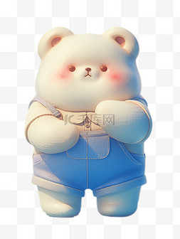 椰子模型3d模型图片_卡通可爱穿着蓝色背带裤的3D小熊