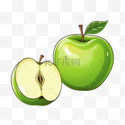 青苹果水果元素立体免抠图案