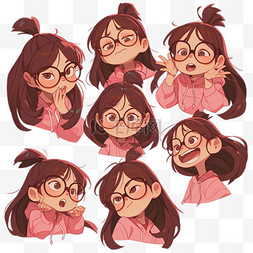 可表情包图片_卡通可爱戴着眼镜的小女孩表情包