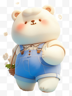 ip角色图片_卡通可爱穿着蓝色背带裤的3D小熊