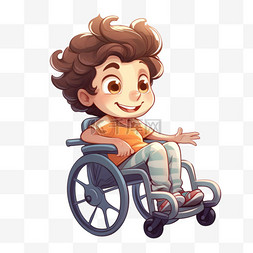轮椅男孩元素立体免抠图案