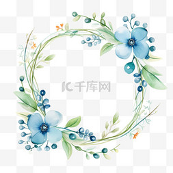 蓝花花环元素立体免抠图案