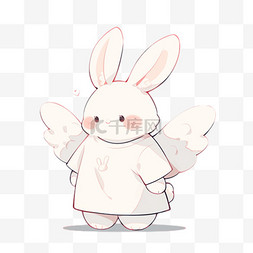 天使兔图片_多角度卡通可爱角色粉色天使小兔