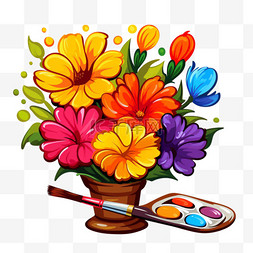 颜料花朵图片_颜料花朵元素立体免抠图案