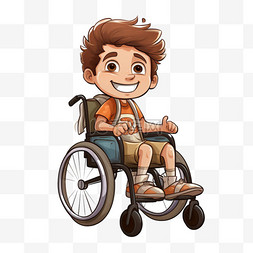 轮椅男孩元素立体免抠图案