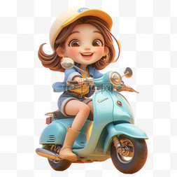 春天骑车的女孩3D卡通形象png图片