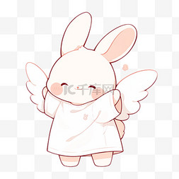 天使兔图片_多角度卡通可爱角色粉色天使小兔