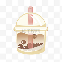 珍珠奶茶插画图片_手绘扁平插画珍珠奶茶甜品饮料饮