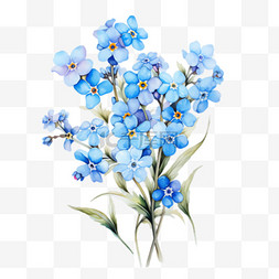 蓝色小花元素立体免抠图案