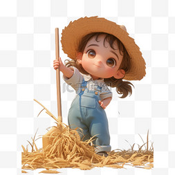 劳动节图片_种植小麦的女孩3D人物PNG素材
