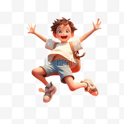 儿童节开学季图片_开学季跳跃活力男孩3D人物免抠图