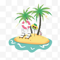 夏日沙滩卡通图片_夏日主题素材沙滩椰子树卡通
