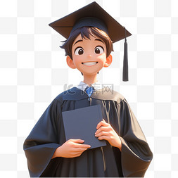 毕业季穿学士服的男孩3D人物元素
