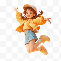 儿童开学图片_奔跑跳跃活力女孩3D人物设计图