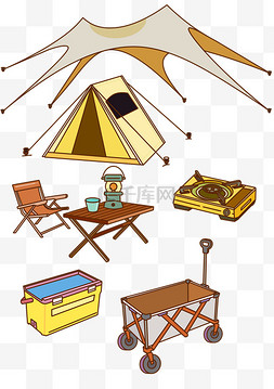 帐篷户外图片_卡通户外露营插画贴纸素材
