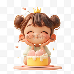 可爱生日蛋糕图片_六一儿童节过生日的女孩3D人物素