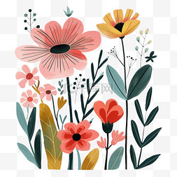 小雏菊绿色的画图片_植物免抠红色花朵扁平画元素