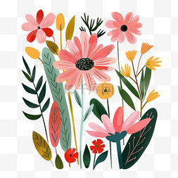 植物墙壁图片_植物红色花朵免抠扁平画元素