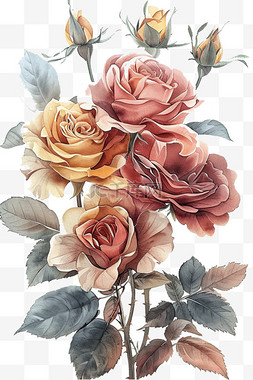 红色玫瑰背景图片_夏日盛开牡丹花免抠元素水彩