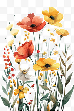 花朵水彩插画图片_花朵水彩黄色红色免抠元素